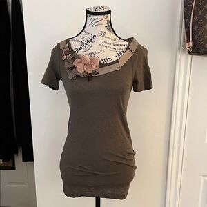 J. Crew Brown Top with Floral Detail